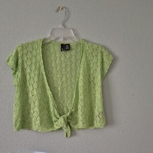 Mixit Light Green Lace Tie-Front Crop Top
